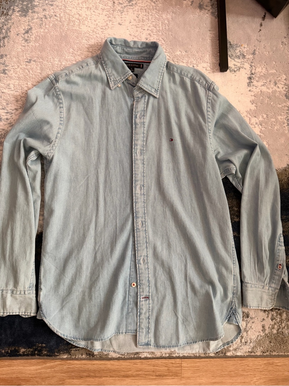 Tommy Hilfiger Light Wash Denim Button-Down Shirt - Pale Blue